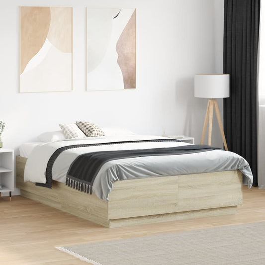 vidaXL Bed Frame with LED without Mattress Sonoma Oak 140x190 cm