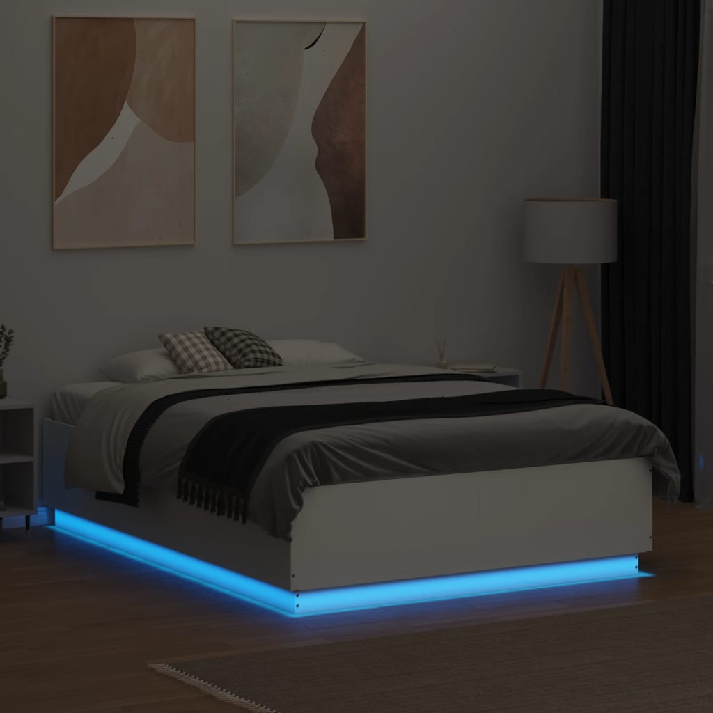 vidaXL Bed Frame with LED without Mattress White 135x190 cm Double