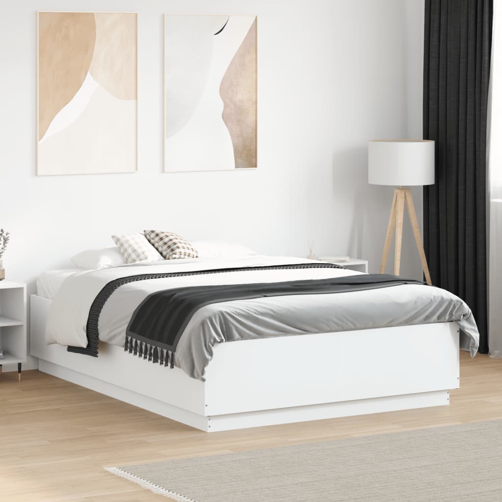 vidaXL Bed Frame with LED without Mattress White 135x190 cm Double