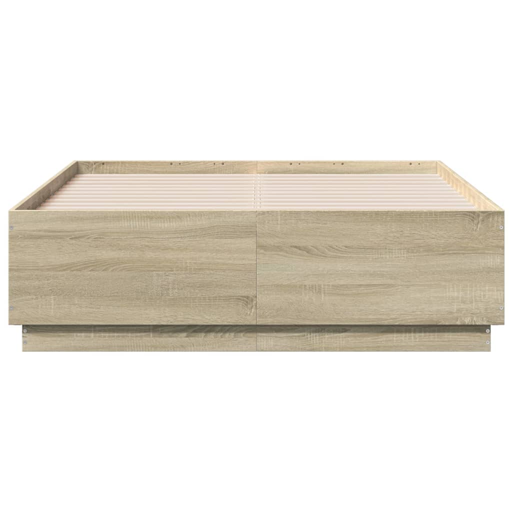 vidaXL Bed Frame with LED without Mattress Sonoma Oak 135x190 cm Double