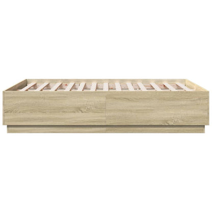 vidaXL Bed Frame with LED without Mattress Sonoma Oak 135x190 cm Double