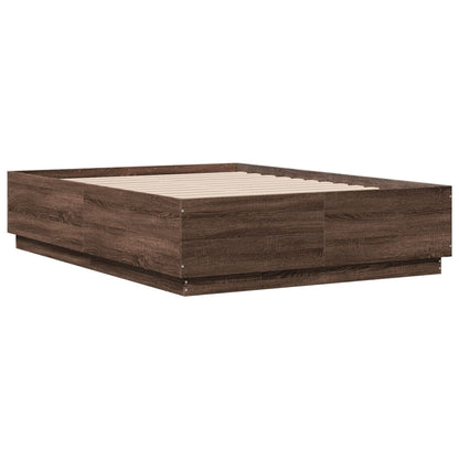 vidaXL Bed Frame with LED without Mattress Brown Oak 135x190 cm Double