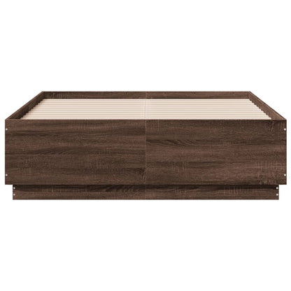 vidaXL Bed Frame with LED without Mattress Brown Oak 135x190 cm Double
