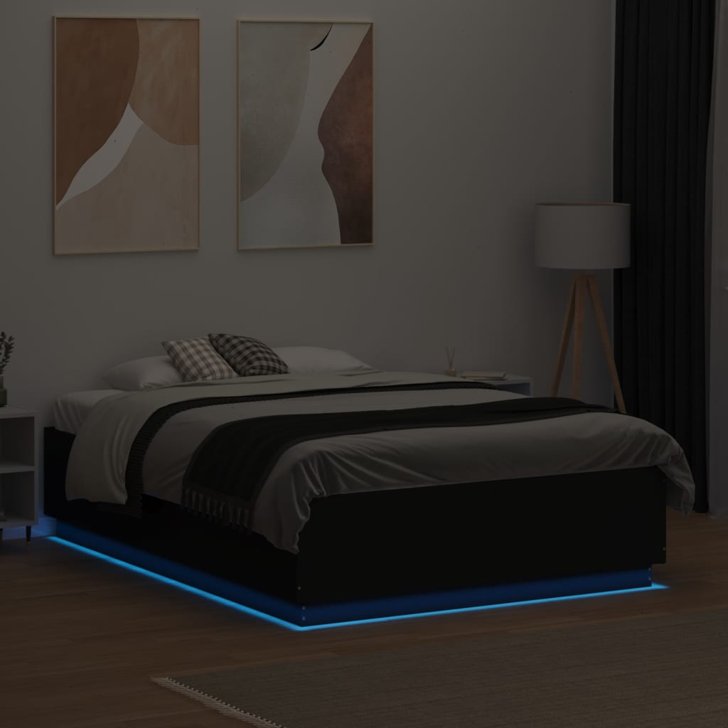 vidaXL Bed Frame with LED without Mattress Black 120x190 cm Small Double