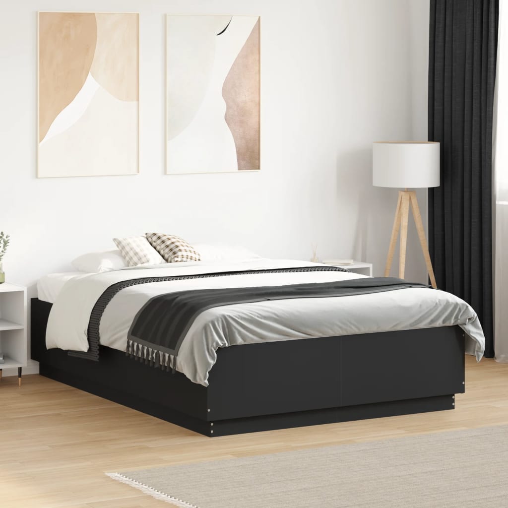 vidaXL Bed Frame with LED without Mattress Black 120x190 cm Small Double