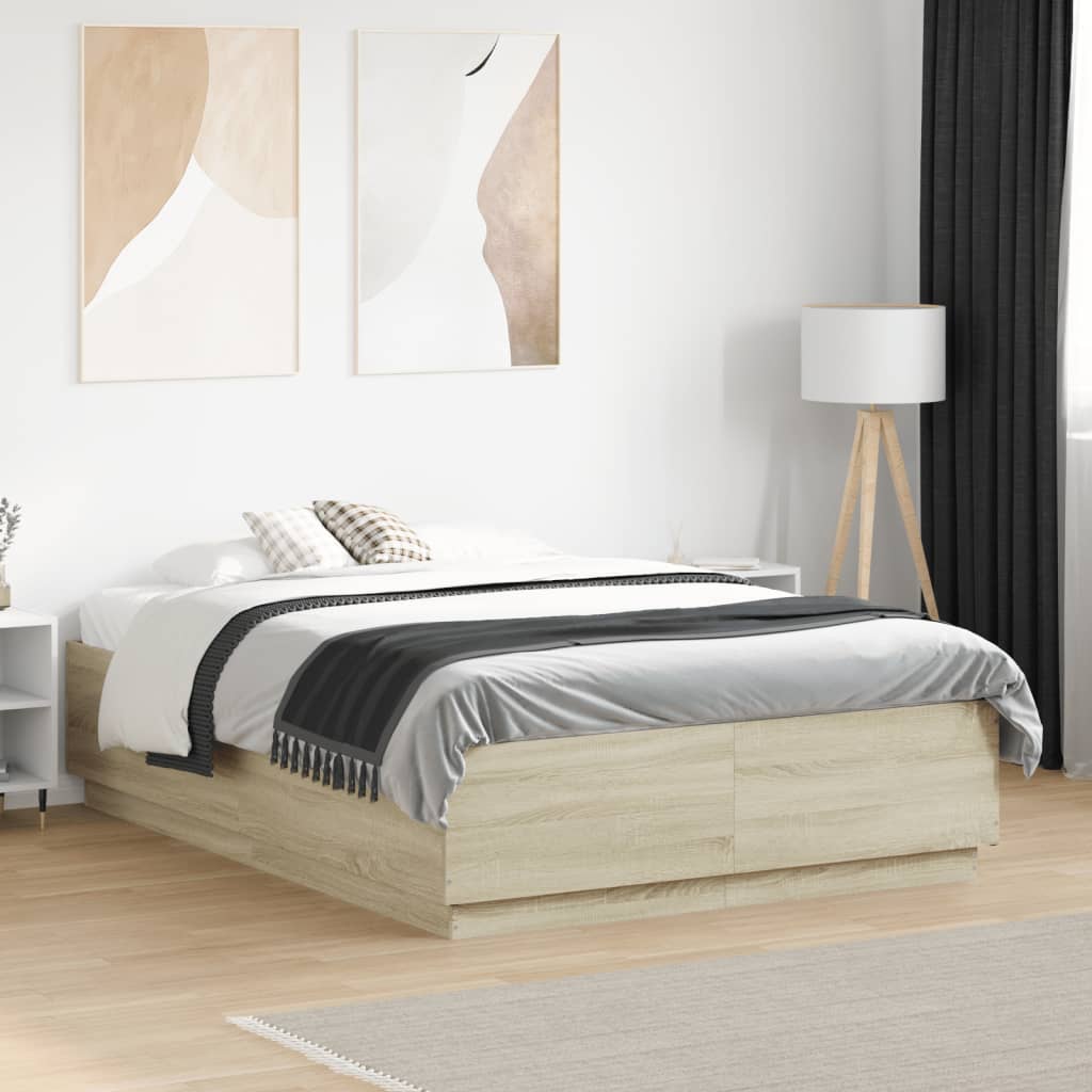 vidaXL Bed Frame with LED without Mattress Sonoma Oak 120x190 cm Small Double