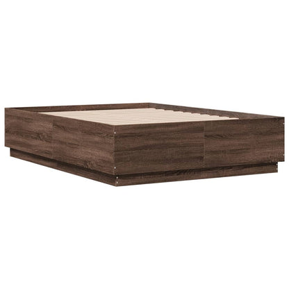 vidaXL Bed Frame with LED without Mattress Brown Oak 120x190 cm Small Double