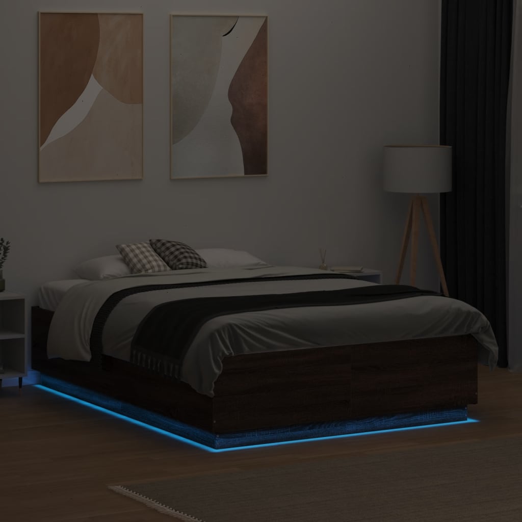 vidaXL Bed Frame with LED without Mattress Brown Oak 120x190 cm Small Double