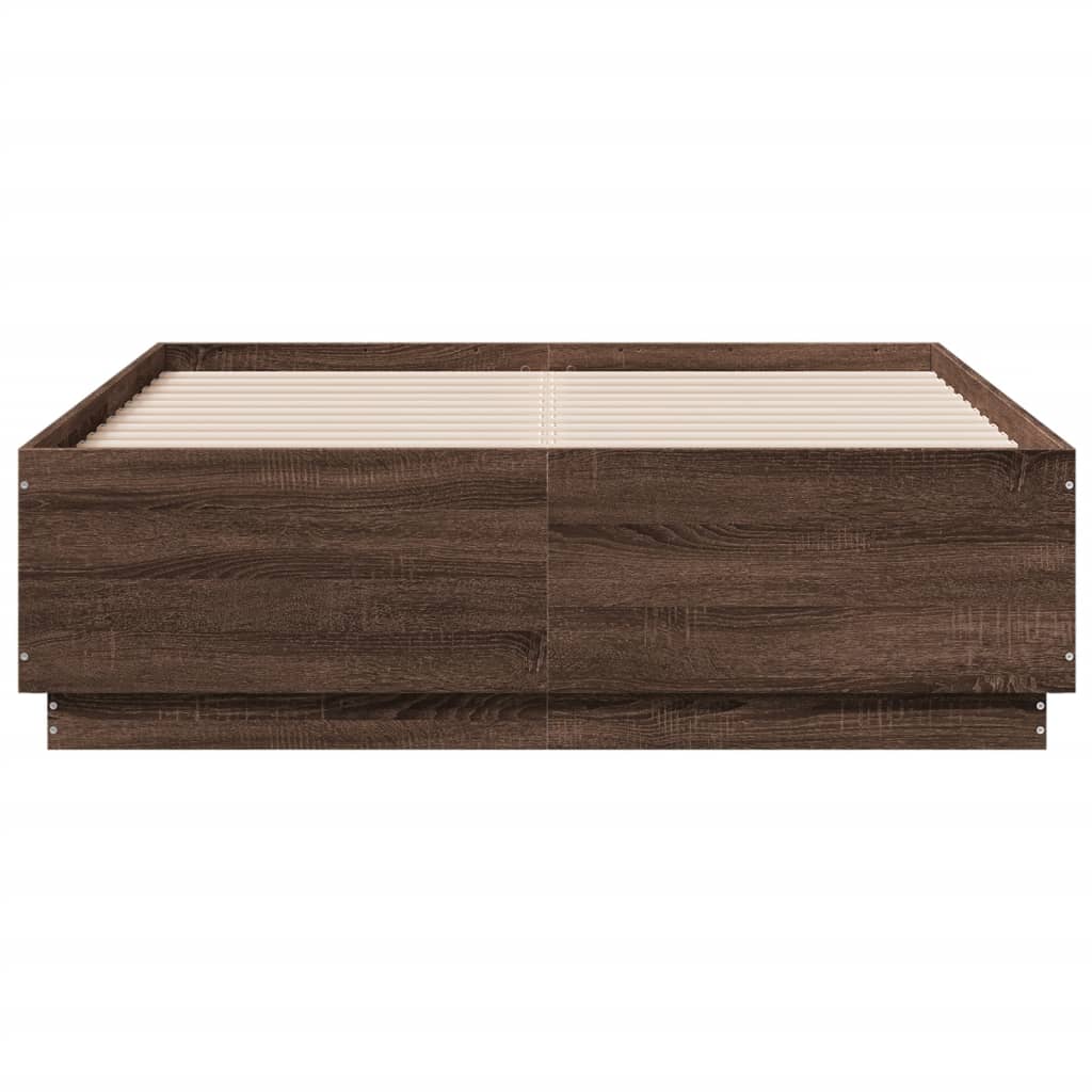 vidaXL Bed Frame with LED without Mattress Brown Oak 120x190 cm Small Double