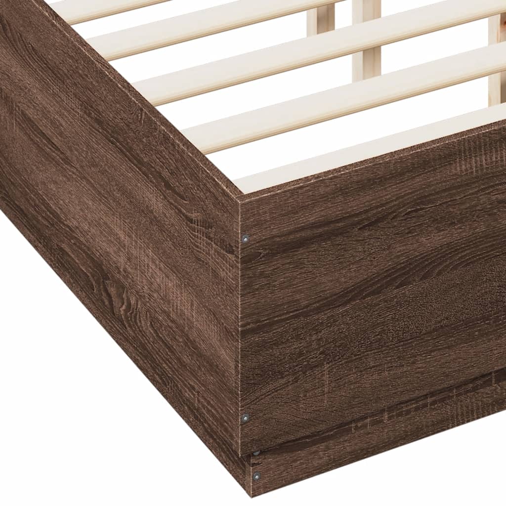 vidaXL Bed Frame with LED without Mattress Brown Oak 120x190 cm Small Double