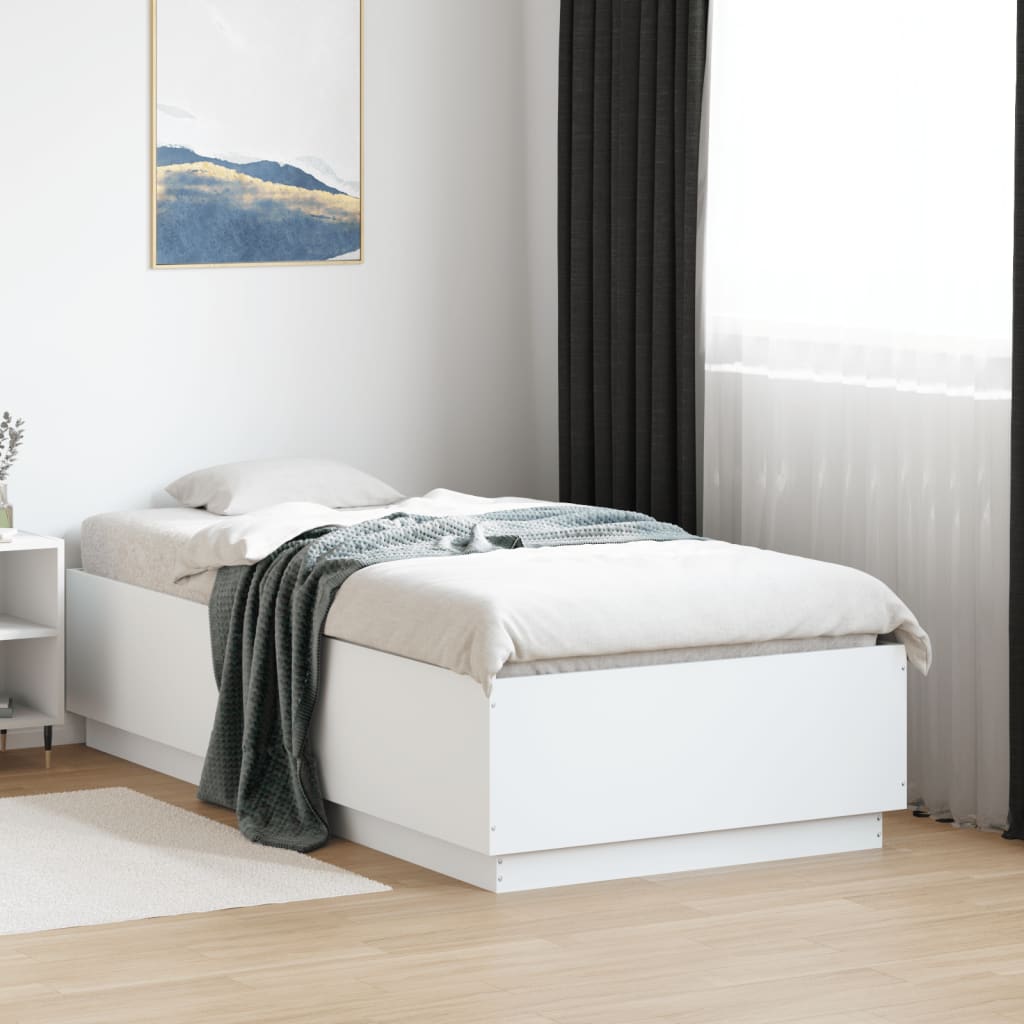 vidaXL Bed Frame with LED without Mattress White 90x190 cm Single