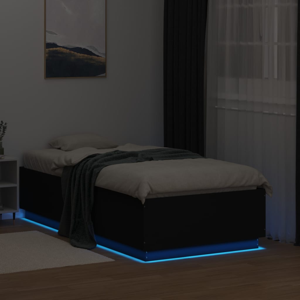 vidaXL Bed Frame with LED without Mattress Black 90x190 cm Single