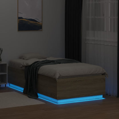 vidaXL Bed Frame with LED without Mattress Sonoma Oak 90x190 cm Single