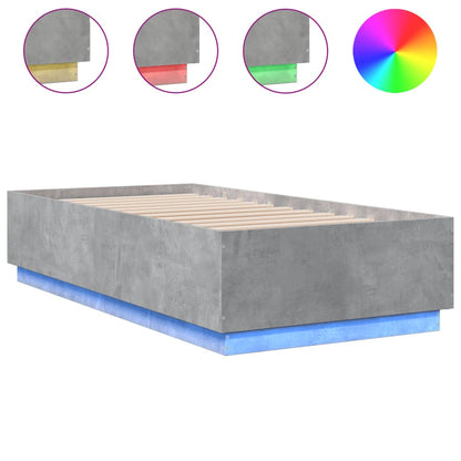 vidaXL Bed Frame with LED without Mattress Concrete Grey 90x190 cm Single