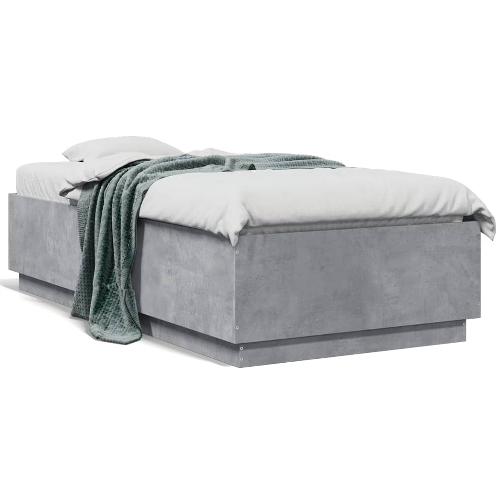 vidaXL Bed Frame with LED without Mattress Concrete Grey 90x190 cm Single