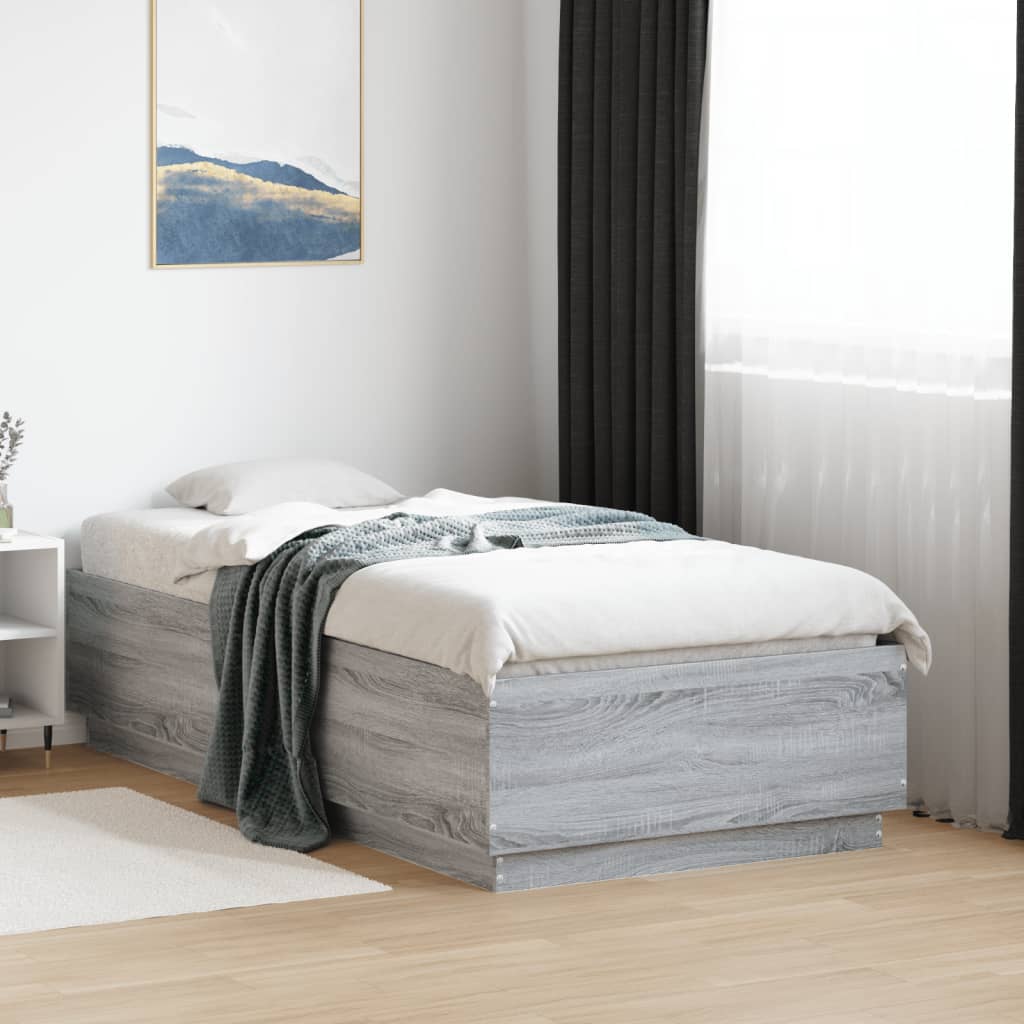 vidaXL Bed Frame with LED without Mattress Grey Sonoma 90x190 cm Single
