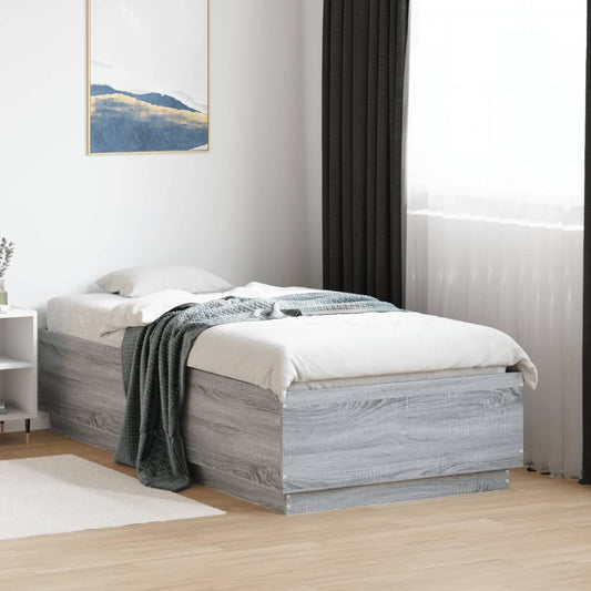 vidaXL Bed Frame with LED without Mattress Grey Sonoma 90x190 cm Single