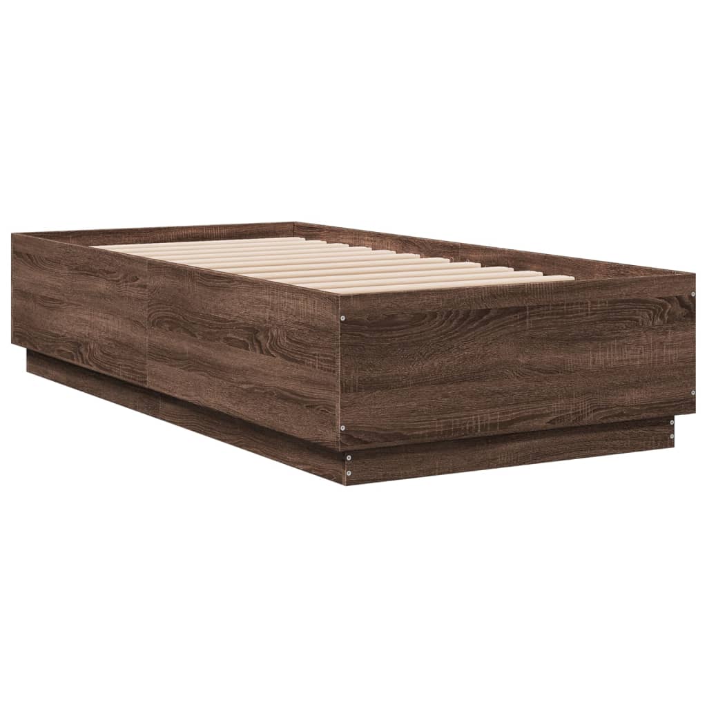 vidaXL Bed Frame with LED without Mattress Brown Oak 90x190 cm Single