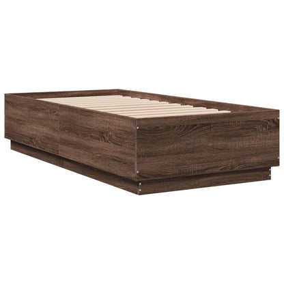 vidaXL Bed Frame with LED without Mattress Brown Oak 90x190 cm Single