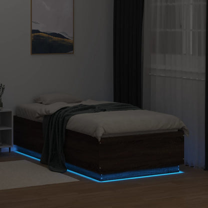 vidaXL Bed Frame with LED without Mattress Brown Oak 90x190 cm Single