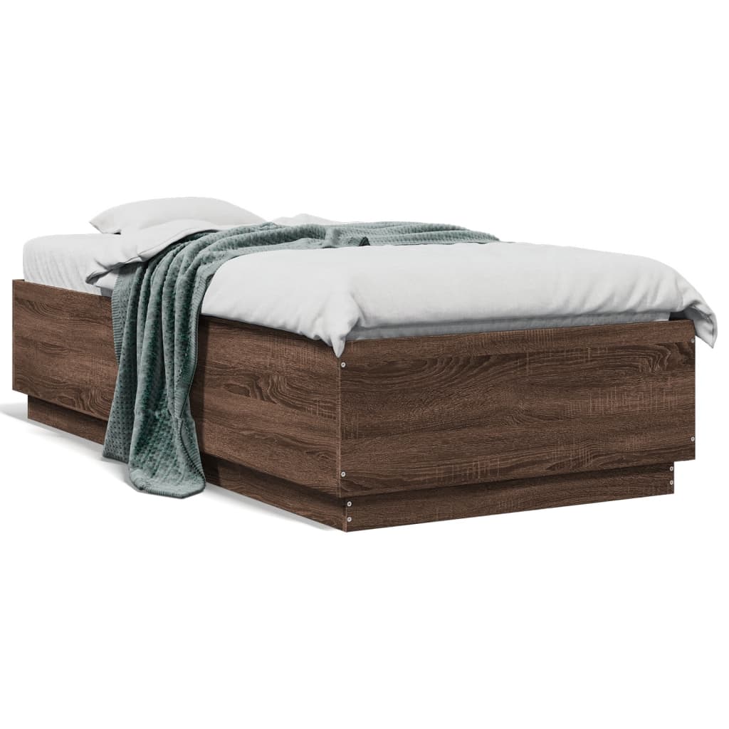 vidaXL Bed Frame with LED without Mattress Brown Oak 90x190 cm Single
