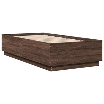 vidaXL Bed Frame with LED without Mattress Brown Oak 90x190 cm Single
