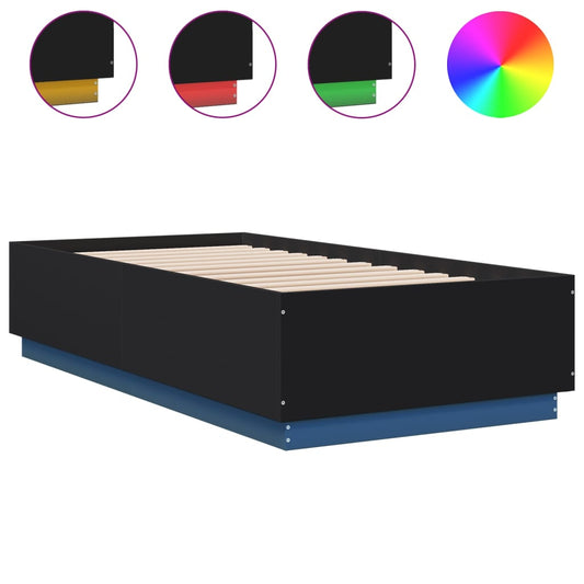 vidaXL Bed Frame with LED without Mattress Black 75x190 cm Small Single