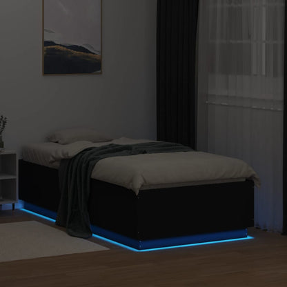 vidaXL Bed Frame with LED without Mattress Black 75x190 cm Small Single