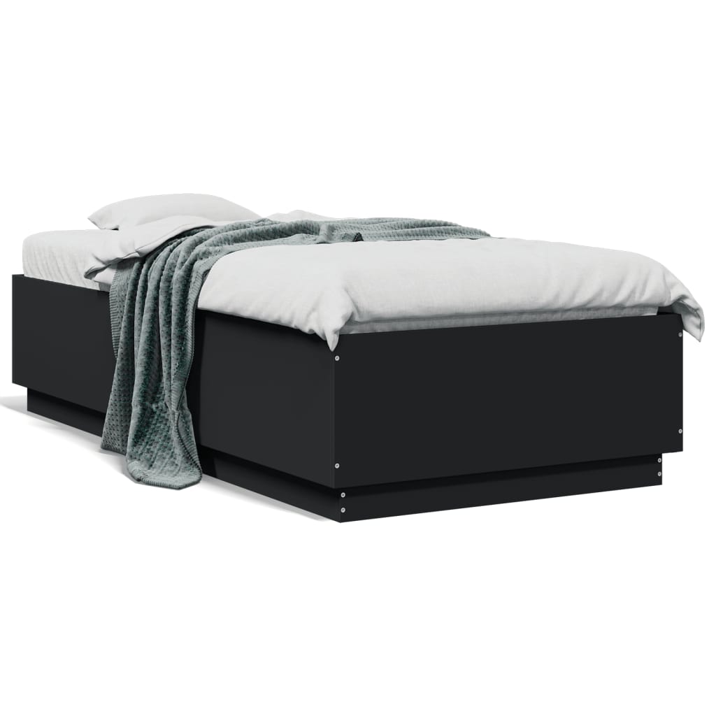 vidaXL Bed Frame with LED without Mattress Black 75x190 cm Small Single