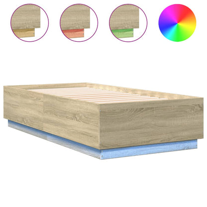 vidaXL Bed Frame with LED without Mattress Sonoma Oak 75x190 cm Small Single