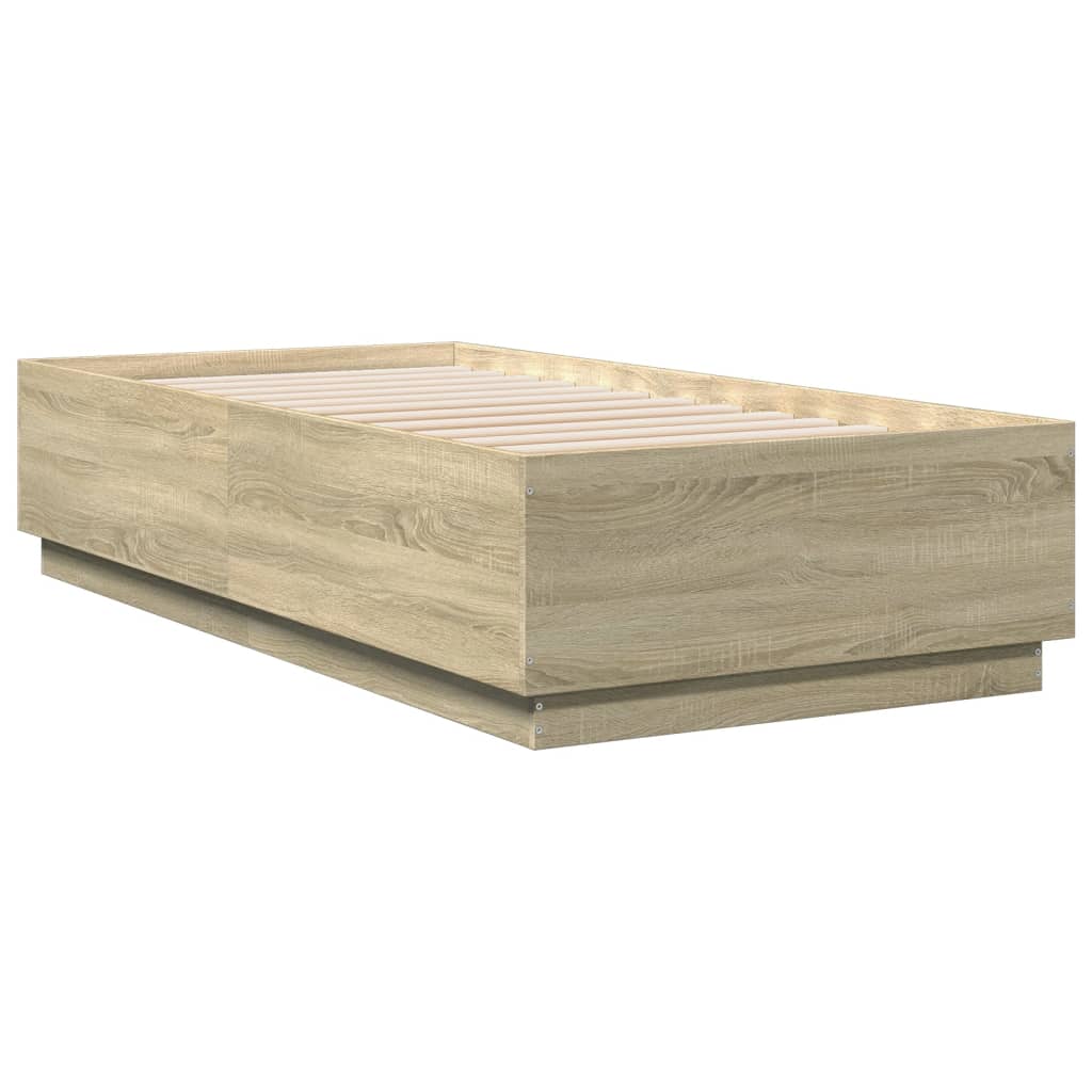 vidaXL Bed Frame with LED without Mattress Sonoma Oak 75x190 cm Small Single