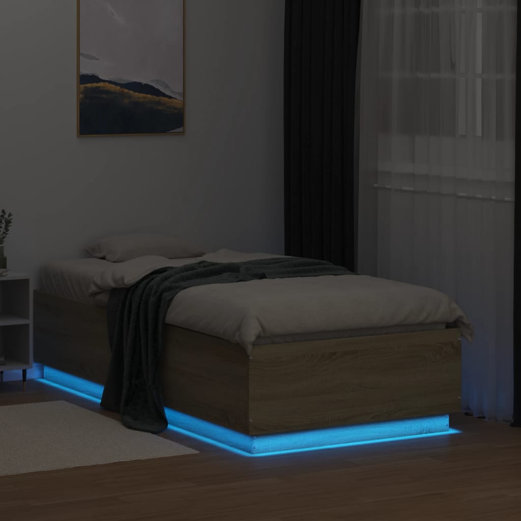 vidaXL Bed Frame with LED without Mattress Sonoma Oak 75x190 cm Small Single