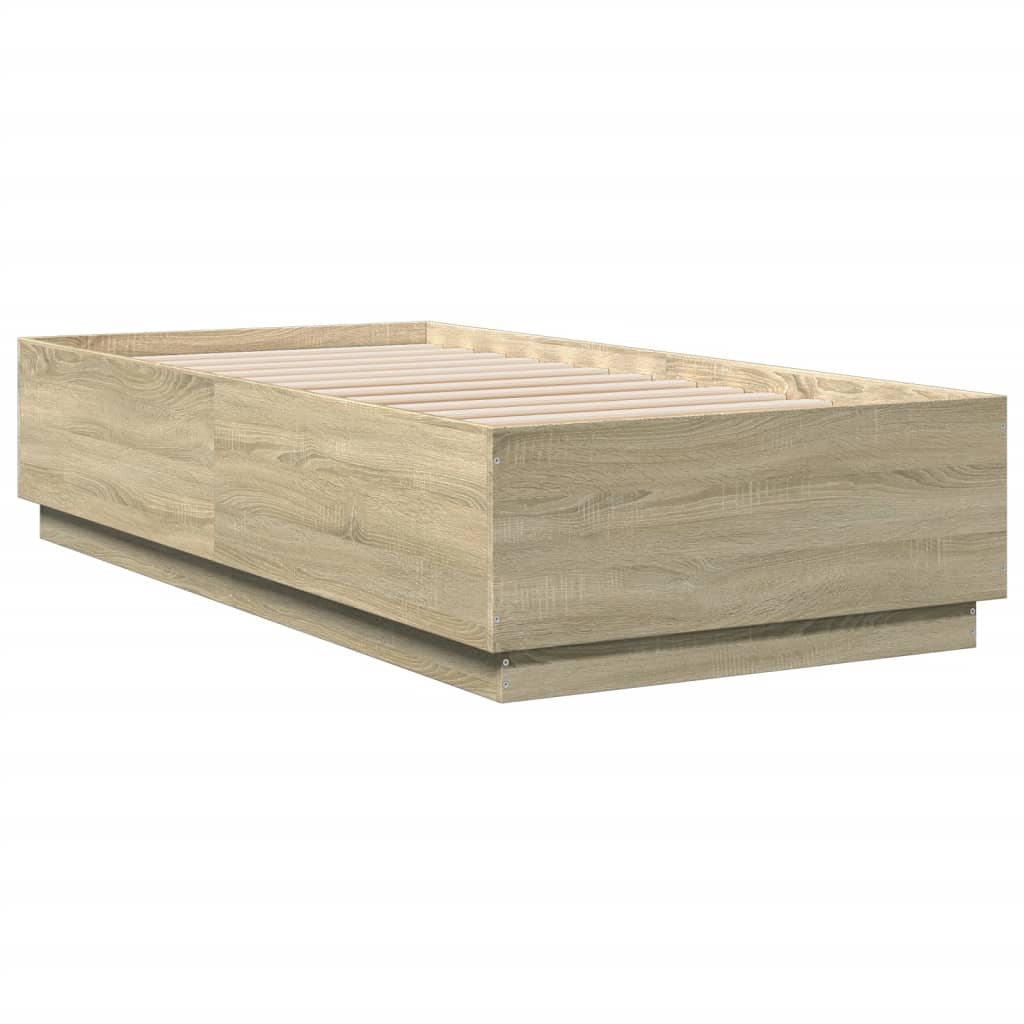 vidaXL Bed Frame with LED without Mattress Sonoma Oak 75x190 cm Small Single