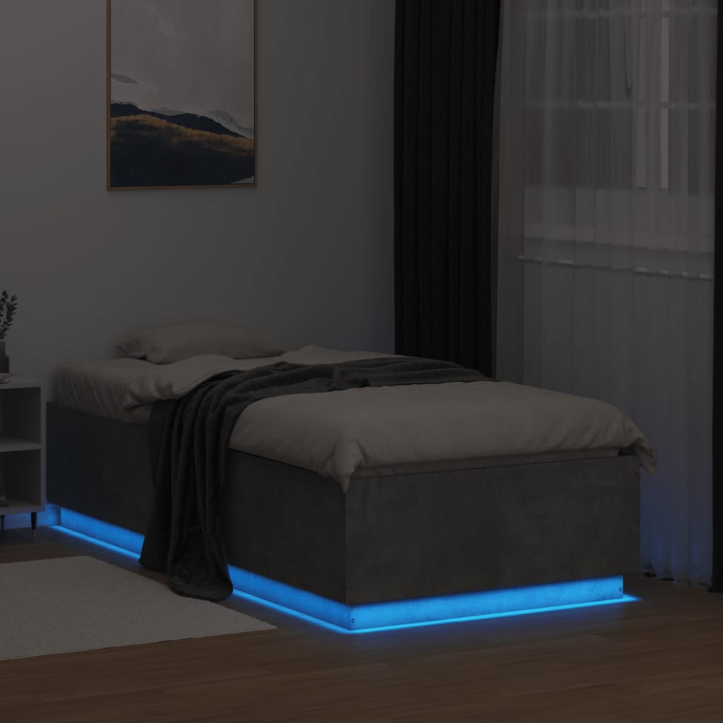 vidaXL Bed Frame with LED without Mattress Concrete Grey 75x190 cm Small Single