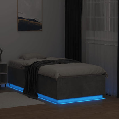vidaXL Bed Frame with LED without Mattress Concrete Grey 75x190 cm Small Single