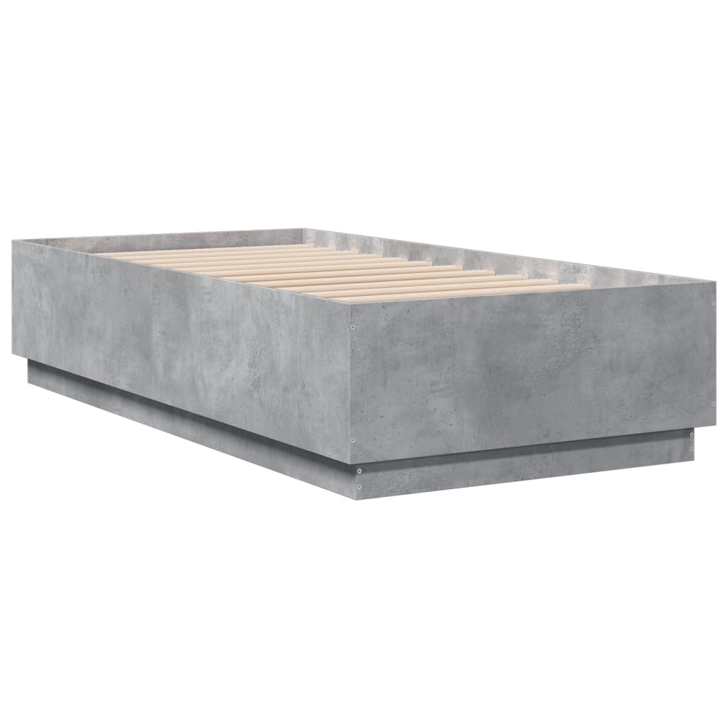 vidaXL Bed Frame with LED without Mattress Concrete Grey 75x190 cm Small Single