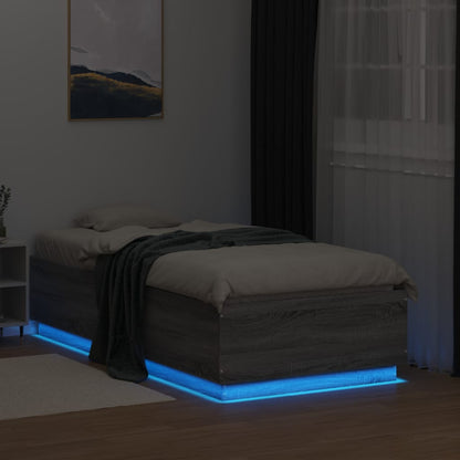 vidaXL Bed Frame with LED without Mattress Grey Sonoma 75x190 cm Small Single