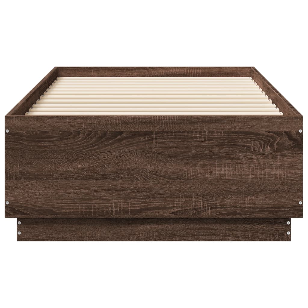 vidaXL Bed Frame with LED without Mattress Brown Oak 75x190 cm Small Single