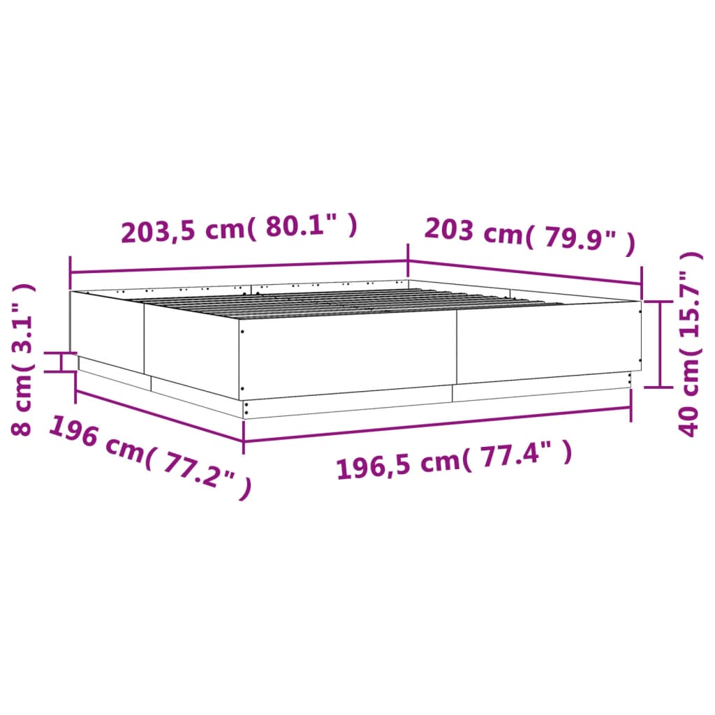 vidaXL Bed Frame without Mattress Grey Sonoma 200x200 cm