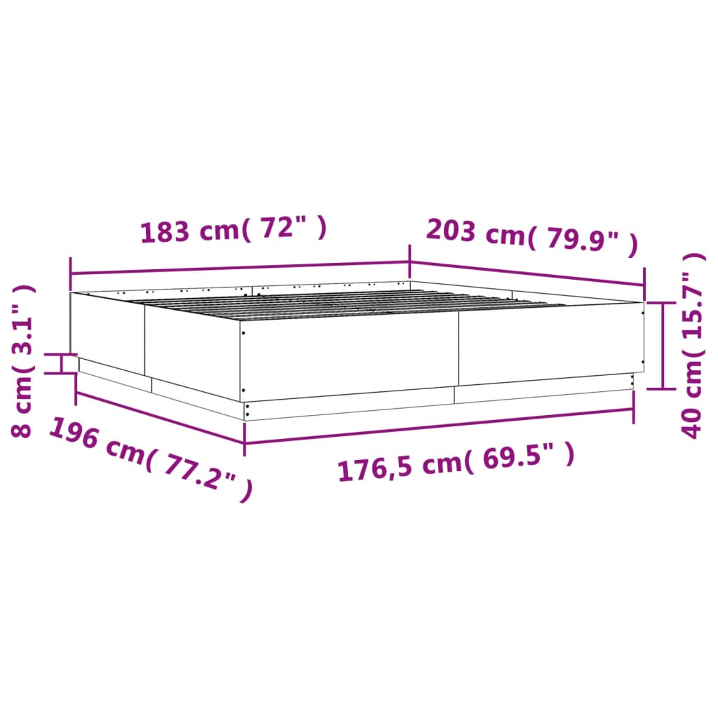 vidaXL Bed Frame without Mattress Grey Sonoma 180x200 cm Super King