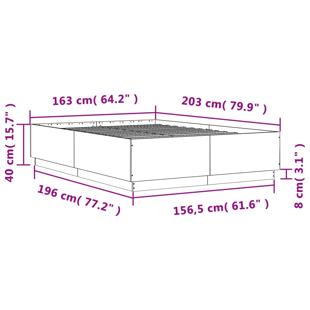 vidaXL Bed Frame without Mattress Concrete Grey 160x200 cm