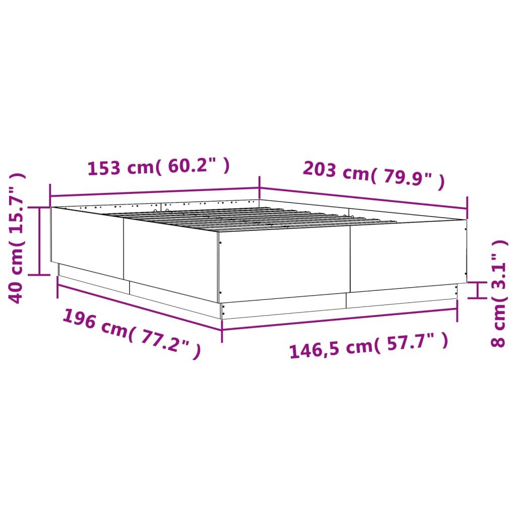 vidaXL Bed Frame without Mattress White 150x200 cm King Size