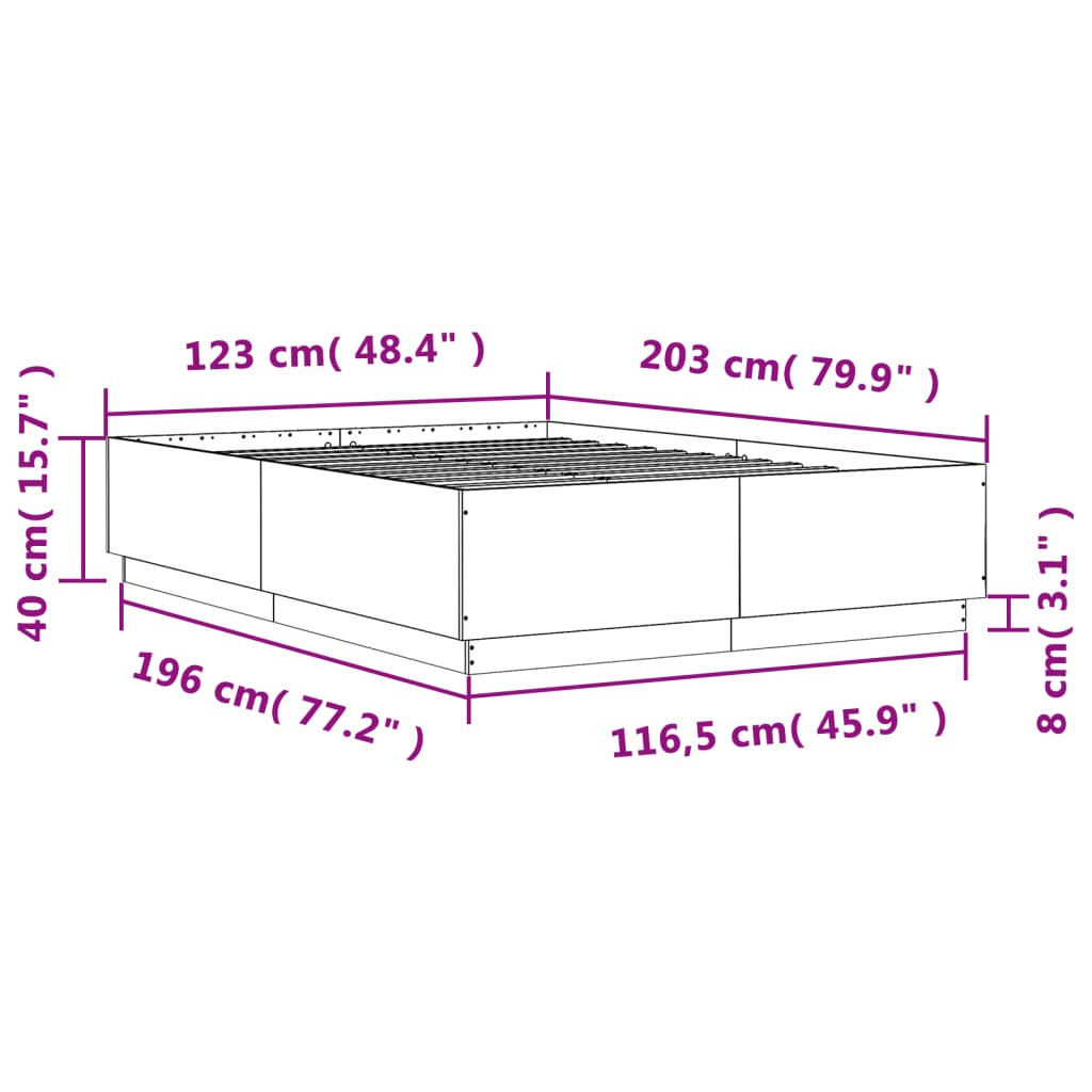vidaXL Bed Frame without Mattress Concrete Grey 120x200 cm