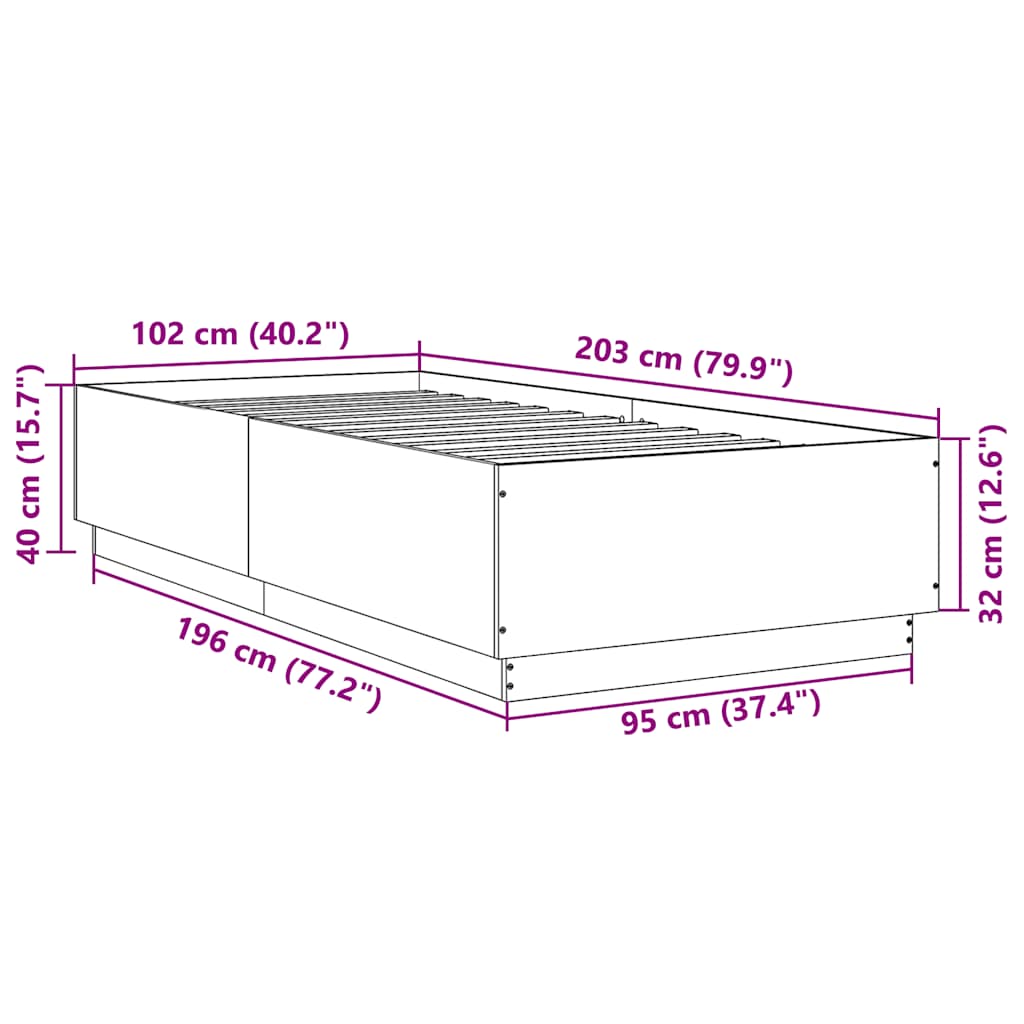 vidaXL Bed Frame without Mattress Black 100x200 cm
