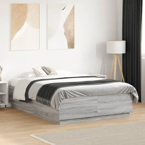 vidaXL Bed Frame Grey Sonoma 135x190 cm Double Engineered Wood