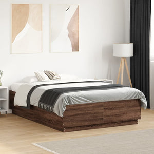 vidaXL Bed Frame Brown Oak 135x190 cm Double Engineered Wood