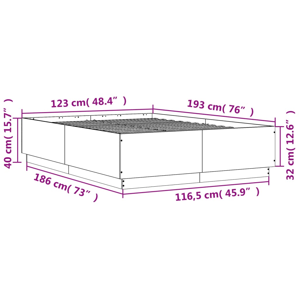 vidaXL Bed Frame without Mattress Concrete Grey 120x190 cm Small Double