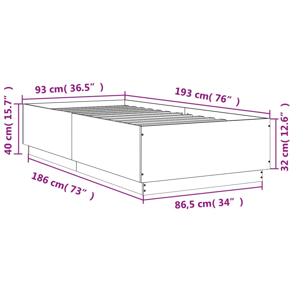 vidaXL Bed Frame without Mattress Grey Sonoma 90x190 cm Single