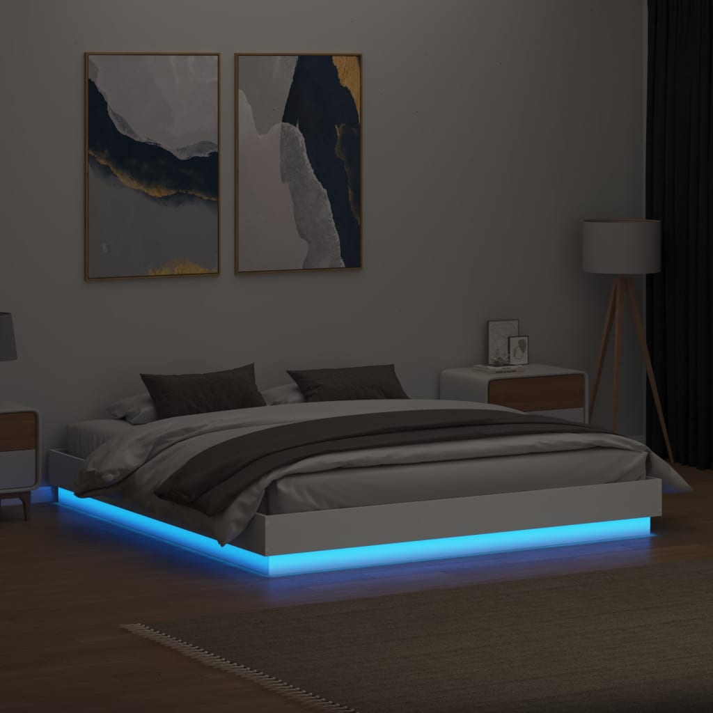 vidaXL Bed Frame with LED without Mattress White 200x200 cm