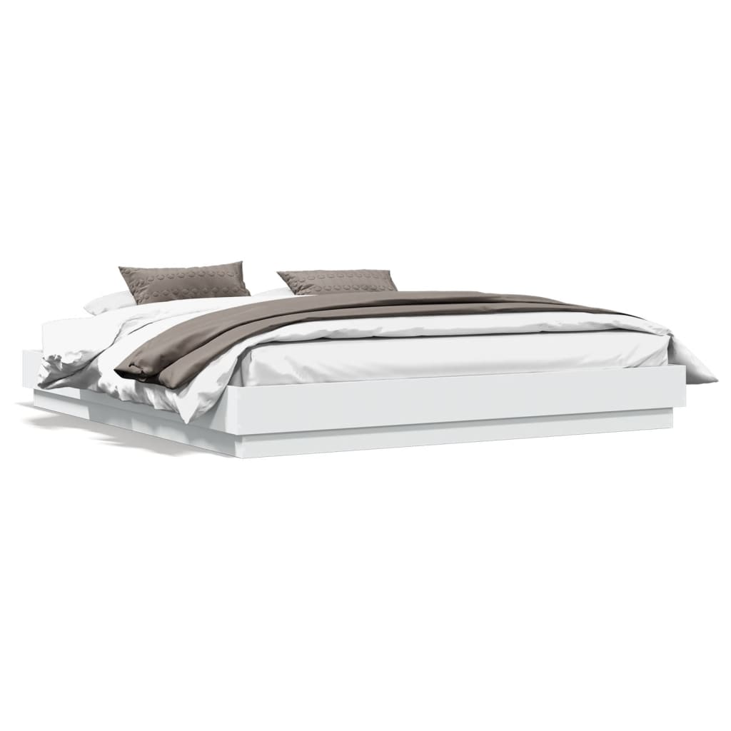 vidaXL Bed Frame with LED without Mattress White 200x200 cm